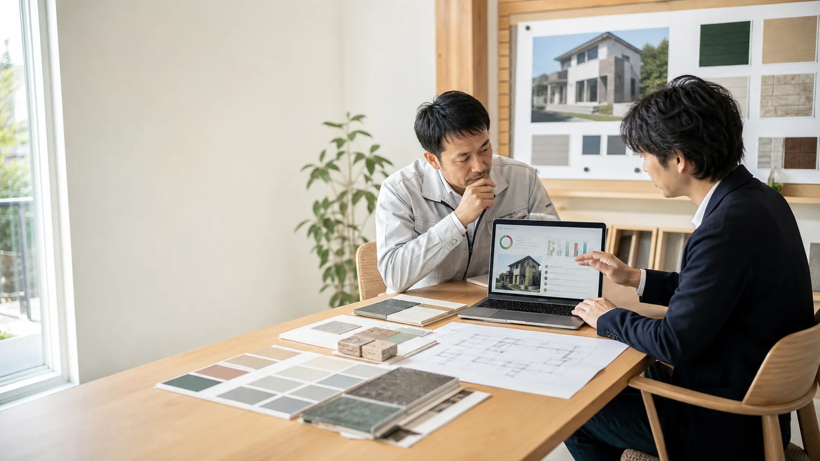 リフォーム会社がWeb集客の診断結果を確認しているイメージ